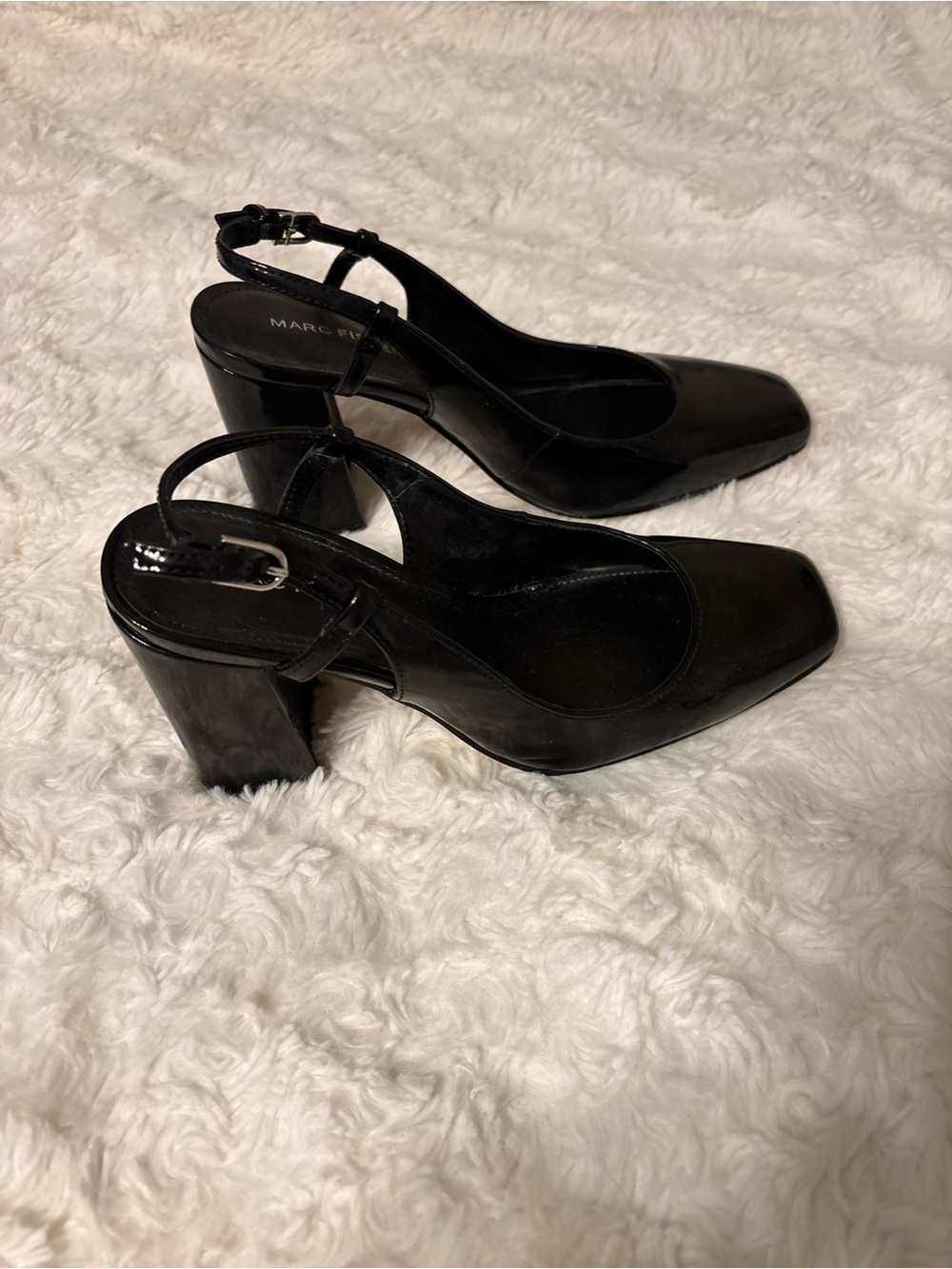 Marc Fisher Black Patent Slingback Block Heels Pumps 7.5 M - Picture 5 of 7